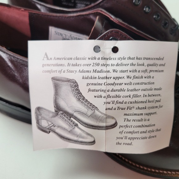 Stacy Adams Madison Mens Burgundy Kidskin Leather Cap Toe Oxford Shoes 00012-05